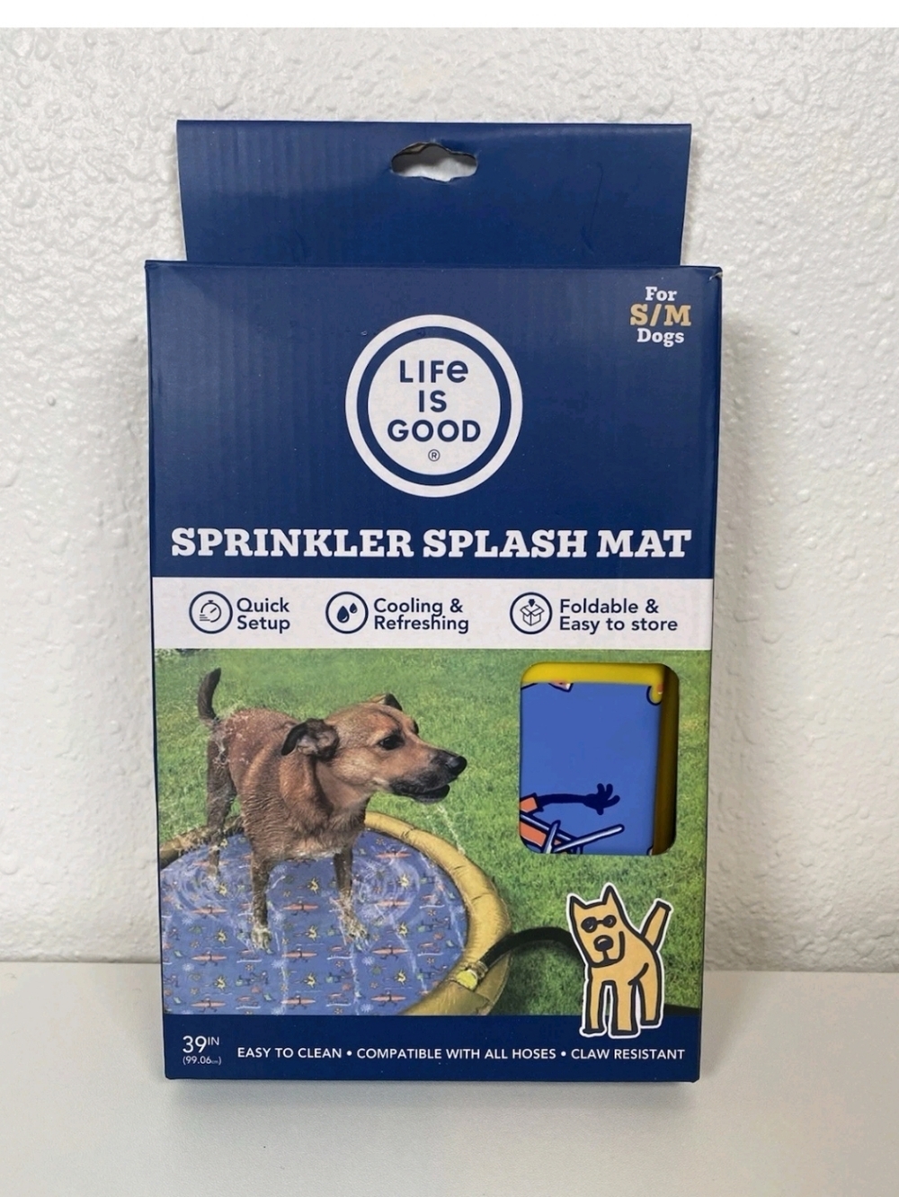Life is Good, Doggie Splash Pad Mat Sprinkler Pool, S/M Dogs, Claw Resistant